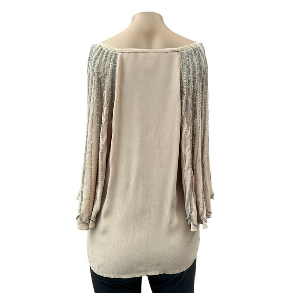 Boyod Embellishments V-Neck Butterfly Half Sleeve Nancy Top Pink Silver Women S - Picture 3 of 13